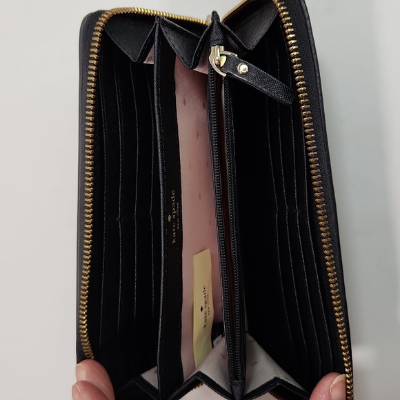 KATE SPADE Black Cameron Street Flock Roses Leather Continental LACEY Wallet - Picture 8 of 15
